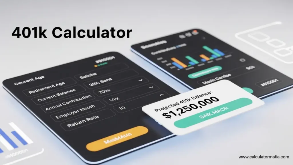 401k calculator, 401k growth calculator, 401k projection, 401k with employer match, retirement 401k, 401k savings calculator, 401k retirement, 401k compound interest, 401k contribution calculator, 401k match, 401k future value, 401k balance projection, 401k planning, 401k retirement calculator, how much will my 401k be worth, 401k calculator with match, 401k tax deferred growth, 401k annual contribution limit, 401k investment returns, 401k savings growth, 401k retirement planning