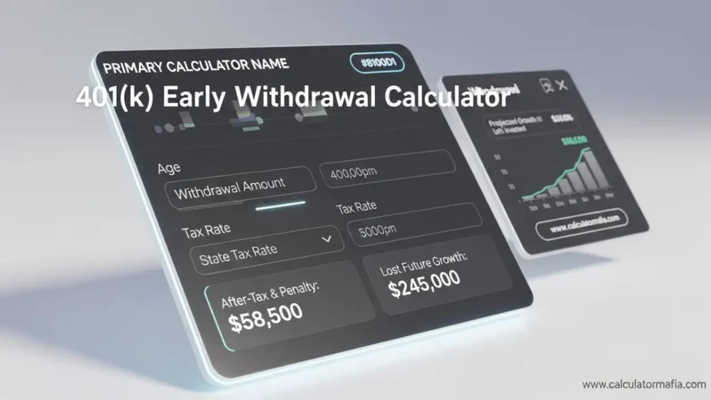 401(k) early withdrawal calculator, 401k early withdrawal, 401k withdrawal penalty, early 401k withdrawal tax, 401k withdrawal calculator, 401k hardship withdrawal, 401k withdrawal rules, 401k early withdrawal penalty, 401k withdrawal tax, 401k withdrawal after tax, 401k distribution calculator, 401k early withdrawal consequences, 401k opportunity cost, 401k lost growth, 401k withdrawal before 59 1/2, 401k withdrawal age, 401k early withdrawal exceptions, 401k loan vs withdrawal, 401k distribution tax, 401k withdrawal calculator with penalty