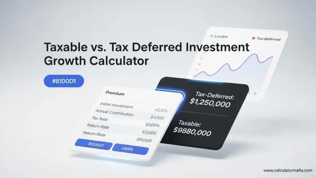 taxable vs tax deferred investment calculator, tax deferred vs taxable, investment tax comparison, after-tax investment returns, tax efficient investing, taxable account vs IRA, taxable account growth, tax deferred growth, 401k vs taxable account, traditional IRA vs taxable, Roth vs taxable, tax drag on investments, investment tax calculator, tax advantaged accounts, capital gains tax, dividend tax, investment tax efficiency, retirement account comparison, after-tax wealth, taxable vs tax-deferred calculator, investment tax planning